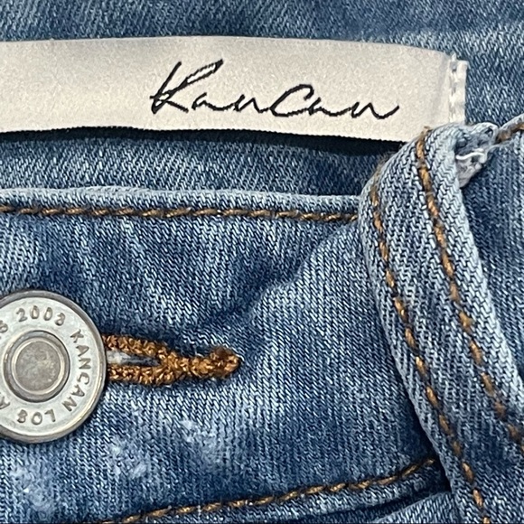 KANCAN Stretchy Blue Distressed Rolled Cuff Short Jean Shorts Size 7/27 - Picture 4 of 6